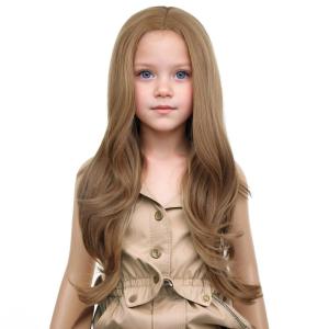 Kids Blue Wig Long Wavy Child Wig Light Blue Wig for Kids Heat Resistant Synthetic Hair Cosplay Costume Girls Wig (Mixed Blue)(Light Brown)