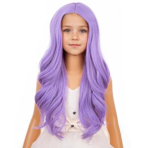 Kids Blue Wig Long Wavy Child Wig Light Blue Wig for Kids Heat Resistant Synthetic Hair Cosplay Costume Girls Wig (Mixed Blue)(Light Purple)