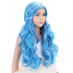 Kids Blue Wig Long Wavy Child Wig Light Blue Wig for Kids Heat Resistant Synthetic Hair Cosplay Costume Girls Wig (Mixed Blue)(Mixed Blue)