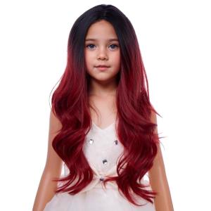 Kids Blue Wig Long Wavy Child Wig Light Blue Wig for Kids Heat Resistant Synthetic Hair Cosplay Costume Girls Wig (Mixed Blue)(Ombre Red)