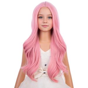 Kids Blue Wig Long Wavy Child Wig Light Blue Wig for Kids Heat Resistant Synthetic Hair Cosplay Costume Girls Wig (Mixed Blue)(Pink)