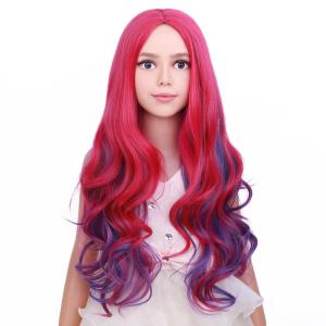 Kids Blue Wig Long Wavy Child Wig Light Blue Wig for Kids Heat Resistant Synthetic Hair Cosplay Costume Girls Wig (Mixed Blue)(Purple Pink)
