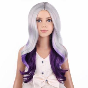 Kids Blue Wig Long Wavy Child Wig Light Blue Wig for Kids Heat Resistant Synthetic Hair Cosplay Costume Girls Wig (Mixed Blue)(Silver Gray Mixed Purple)
