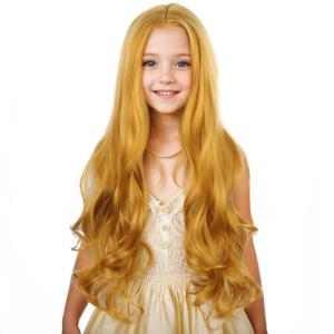 Kids Blue Wig Long Wavy Child Wig Light Blue Wig for Kids Heat Resistant Synthetic Hair Cosplay Costume Girls Wig (Mixed Blue)(Yellow)