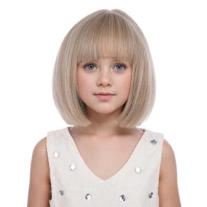 Kids Brown Wig with Bangs Child Short Brown Bob Wig for Girls Cosplay Party Synthetic Rose Net Daily Wear(Ash Blonde)