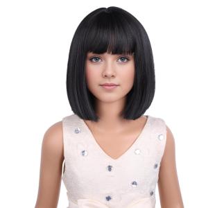 Kids Brown Wig with Bangs Child Short Brown Bob Wig for Girls Cosplay Party Synthetic Rose Net Daily Wear(Black)