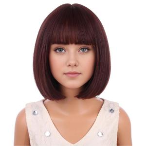 Kids Brown Wig with Bangs Child Short Brown Bob Wig for Girls Cosplay Party Synthetic Rose Net Daily Wear(Brown)