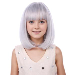 Kids Brown Wig with Bangs Child Short Brown Bob Wig for Girls Cosplay Party Synthetic Rose Net Daily Wear(Grey)