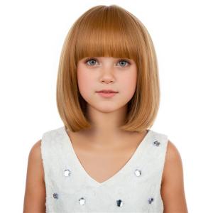 Kids Brown Wig with Bangs Child Short Brown Bob Wig for Girls Cosplay Party Synthetic Rose Net Daily Wear(Strawberry Blonde)