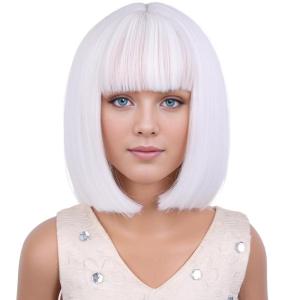 Kids Brown Wig with Bangs Child Short Brown Bob Wig for Girls Cosplay Party Synthetic Rose Net Daily Wear(White)