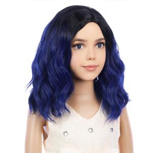 Kids Flame Fire Wig Child Short Ombre Orange Wig for Girls Cosplay Halloween Party Costume Synthetic Wigs(Black Ombre Blue)