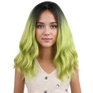 Kids Flame Fire Wig Child Short Ombre Orange Wig for Girls Cosplay Halloween Party Costume Synthetic Wigs(Black Ombre Green)