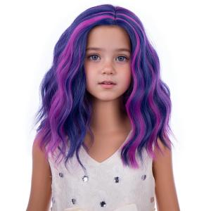 Kids Flame Fire Wig Child Short Ombre Orange Wig for Girls Cosplay Halloween Party Costume Synthetic Wigs(Blue Purpland Pink)