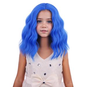 Kids Flame Fire Wig Child Short Ombre Orange Wig for Girls Cosplay Halloween Party Costume Synthetic Wigs(Dark Blue)