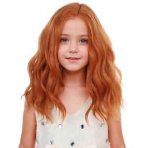Kids Flame Fire Wig Child Short Ombre Orange Wig for Girls Cosplay Halloween Party Costume Synthetic Wigs(Ginger)