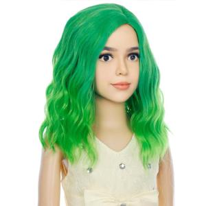 Kids Flame Fire Wig Child Short Ombre Orange Wig for Girls Cosplay Halloween Party Costume Synthetic Wigs(Ombre Green)