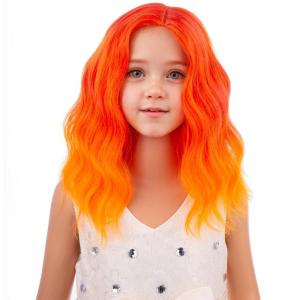 Kids Flame Fire Wig Child Short Ombre Orange Wig for Girls Cosplay Halloween Party Costume Synthetic Wigs(Ombre Orange)