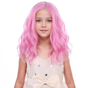 Kids Flame Fire Wig Child Short Ombre Orange Wig for Girls Cosplay Halloween Party Costume Synthetic Wigs(Pink)