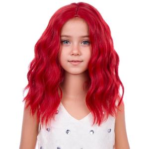 Kids Flame Fire Wig Child Short Ombre Orange Wig for Girls Cosplay Halloween Party Costume Synthetic Wigs(Red)