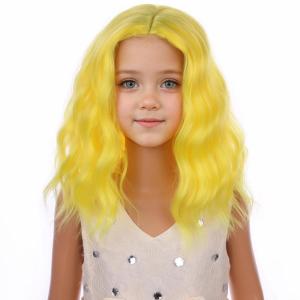 Kids Flame Fire Wig Child Short Ombre Orange Wig for Girls Cosplay Halloween Party Costume Synthetic Wigs(Yellow)