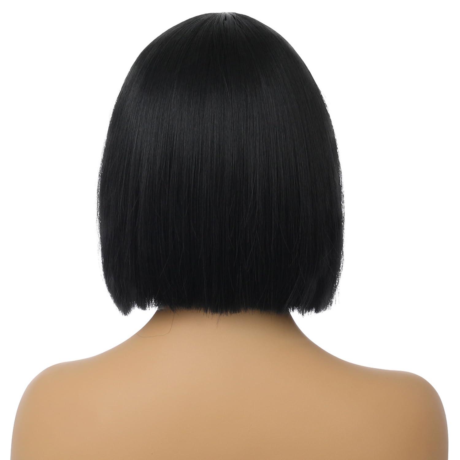 imageBlack Bob Wig for Women Short Black Wigs Straight Middle Part Black Hair Wig Natural Looking Heat Resistant Synthetic WigsBlack