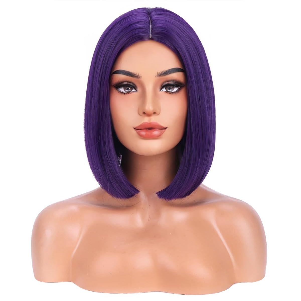 imageBlack Bob Wig for Women Short Black Wigs Straight Middle Part Black Hair Wig Natural Looking Heat Resistant Synthetic WigsDark Purple