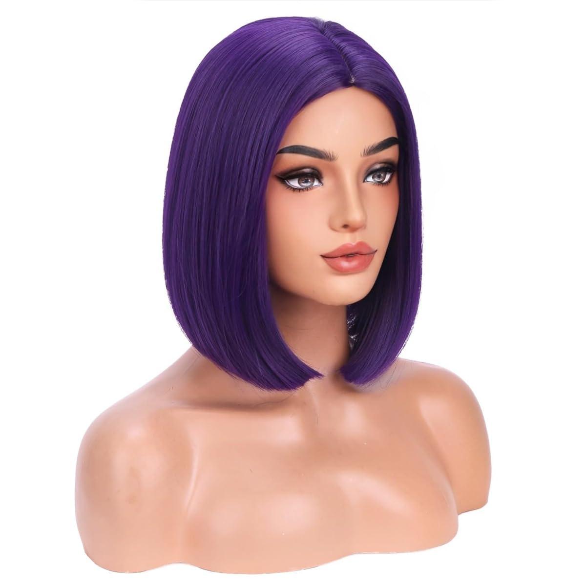 imageBlack Bob Wig for Women Short Black Wigs Straight Middle Part Black Hair Wig Natural Looking Heat Resistant Synthetic WigsDark Purple