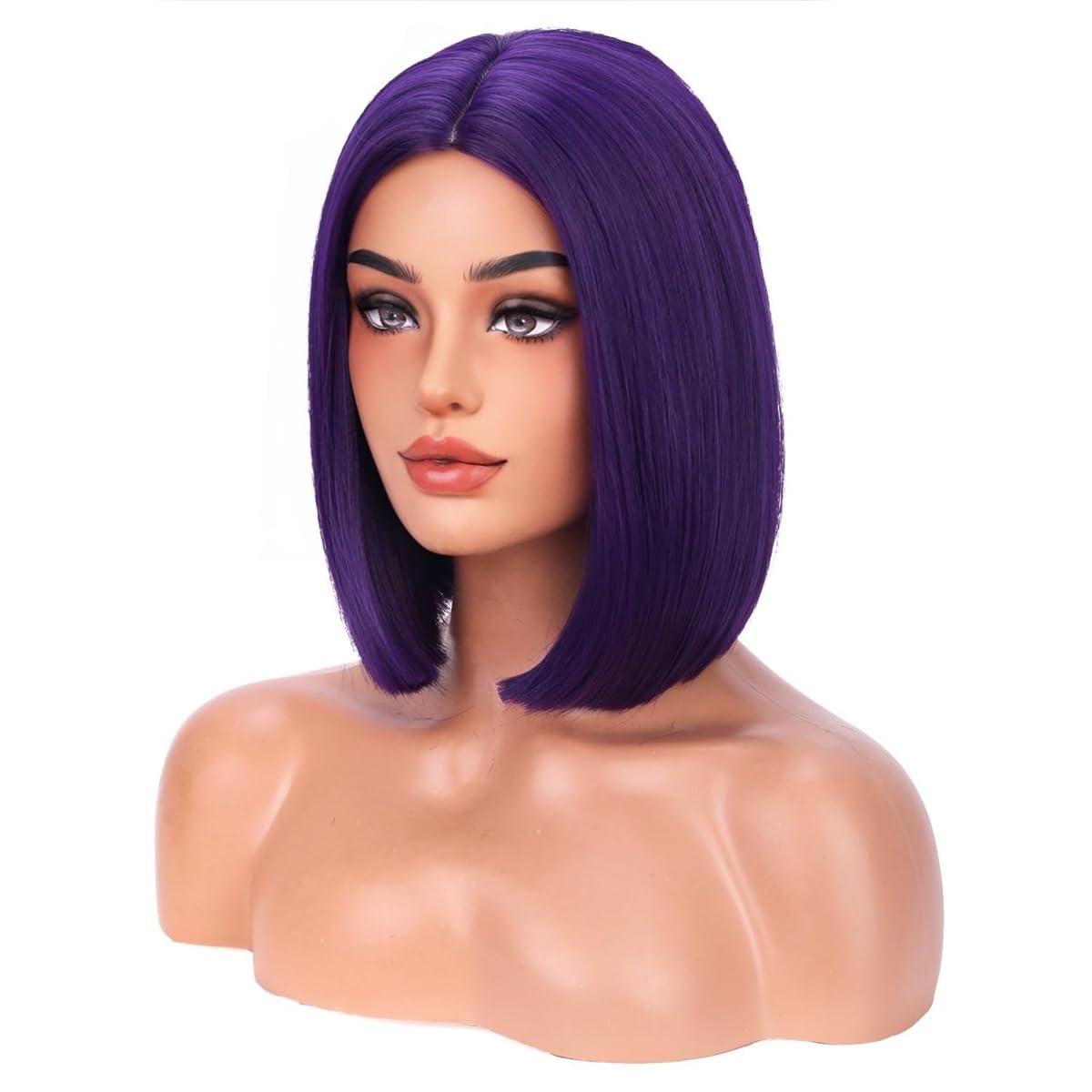 imageBlack Bob Wig for Women Short Black Wigs Straight Middle Part Black Hair Wig Natural Looking Heat Resistant Synthetic WigsDark Purple
