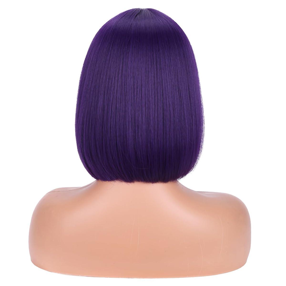 imageBlack Bob Wig for Women Short Black Wigs Straight Middle Part Black Hair Wig Natural Looking Heat Resistant Synthetic WigsDark Purple