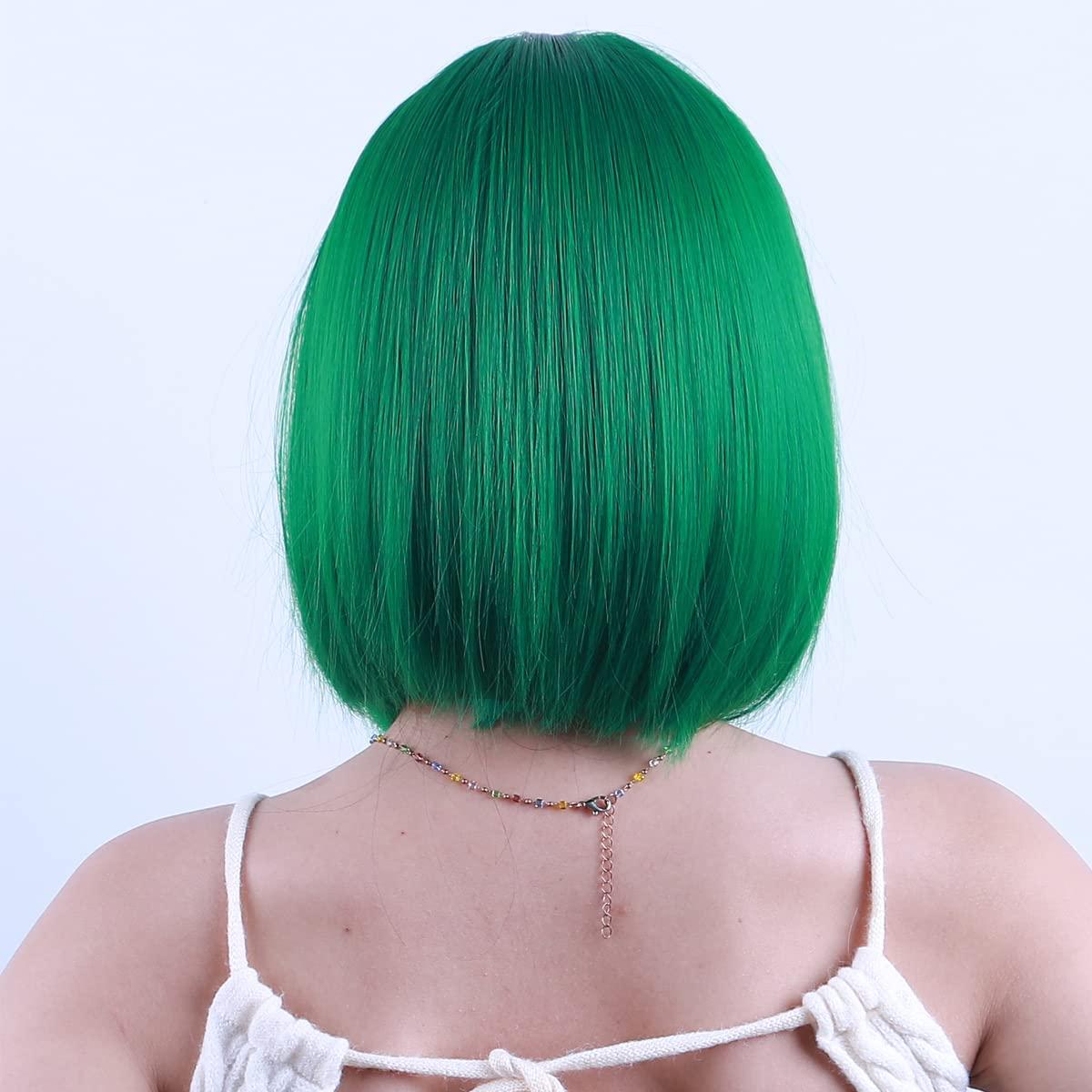 imageBlack Bob Wig for Women Short Black Wigs Straight Middle Part Black Hair Wig Natural Looking Heat Resistant Synthetic WigsGreen