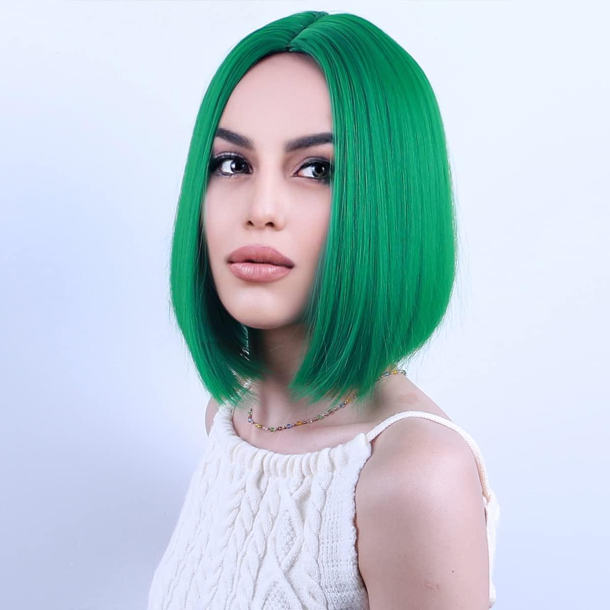 imageBlack Bob Wig for Women Short Black Wigs Straight Middle Part Black Hair Wig Natural Looking Heat Resistant Synthetic WigsGreen