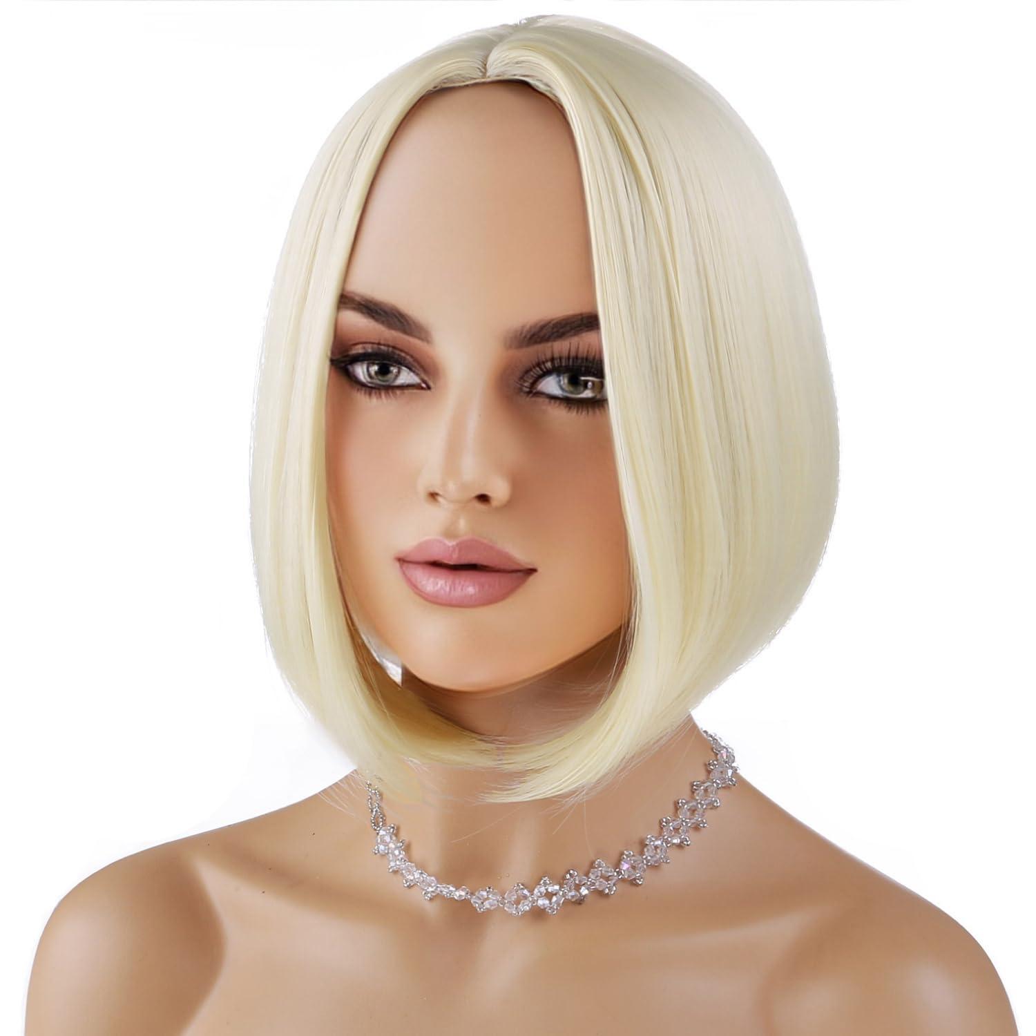 imageBlack Bob Wig for Women Short Black Wigs Straight Middle Part Black Hair Wig Natural Looking Heat Resistant Synthetic WigsLight Blonde