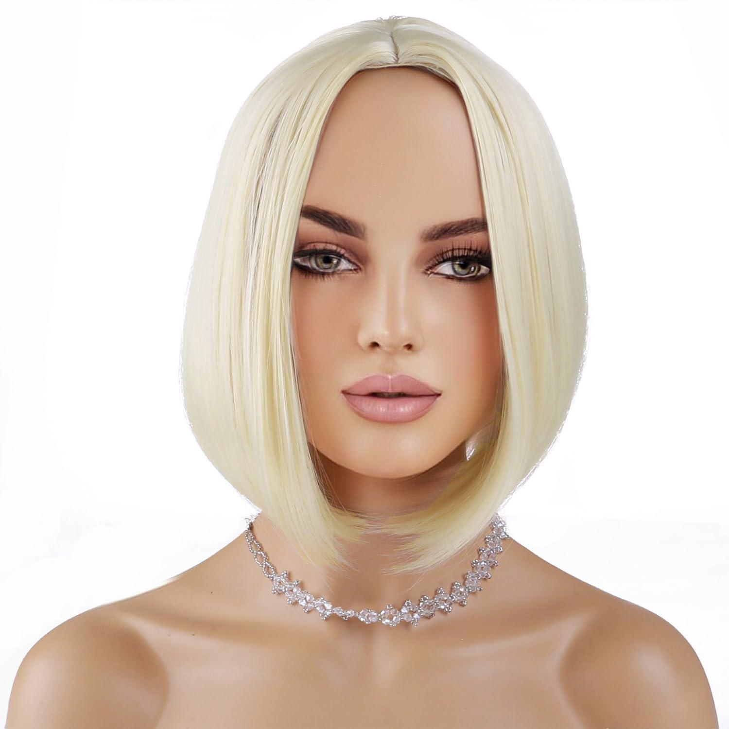 imageBlack Bob Wig for Women Short Black Wigs Straight Middle Part Black Hair Wig Natural Looking Heat Resistant Synthetic WigsLight Blonde