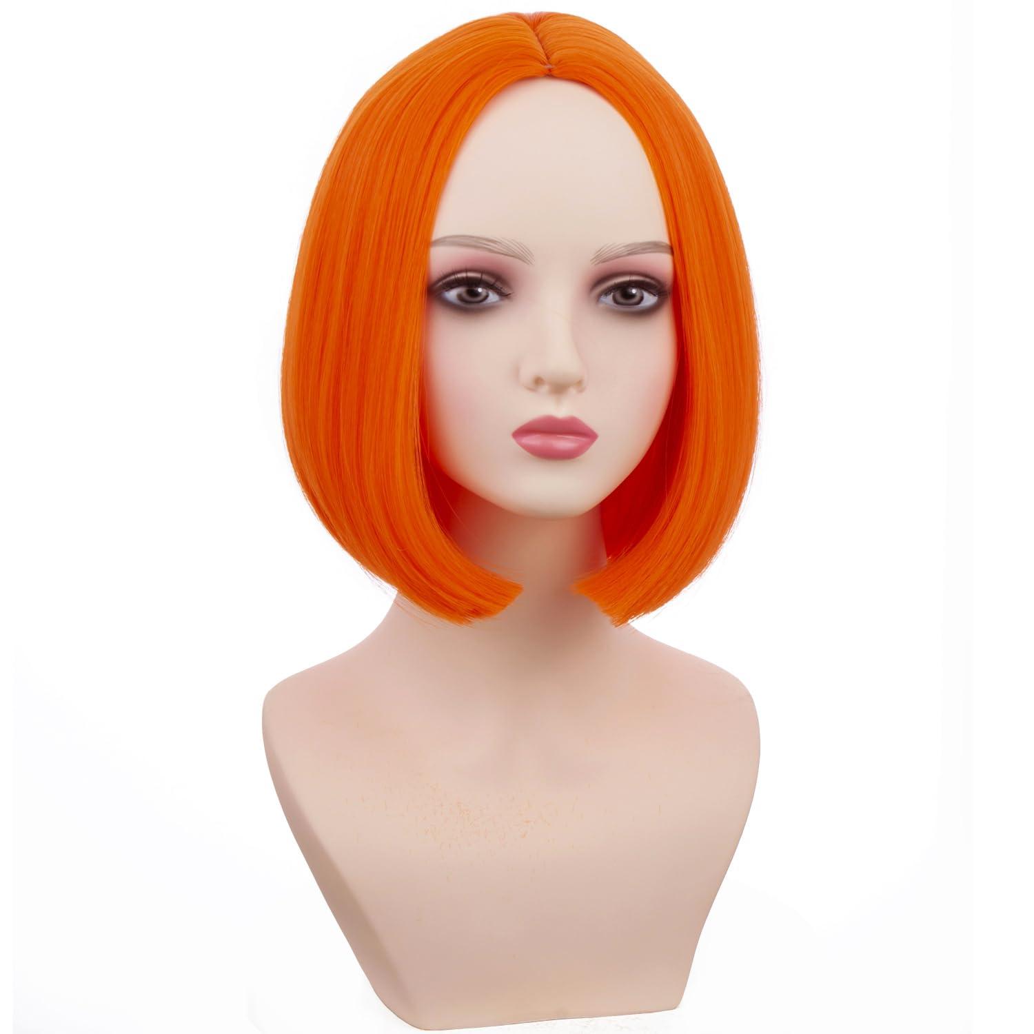 imageBlack Bob Wig for Women Short Black Wigs Straight Middle Part Black Hair Wig Natural Looking Heat Resistant Synthetic WigsOrange