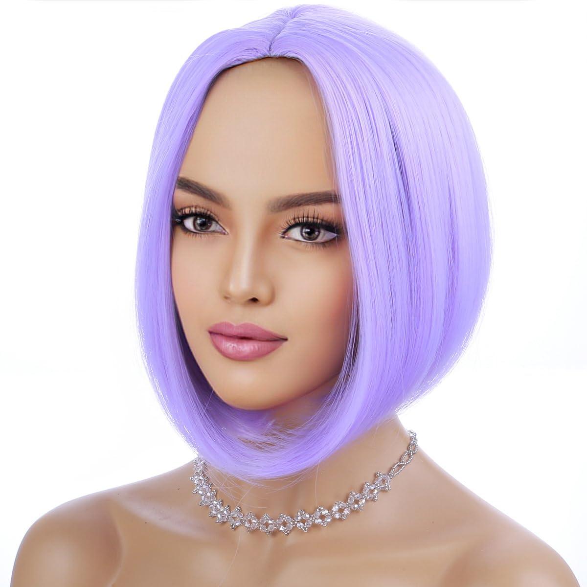 imageBlack Bob Wig for Women Short Black Wigs Straight Middle Part Black Hair Wig Natural Looking Heat Resistant Synthetic WigsPurple