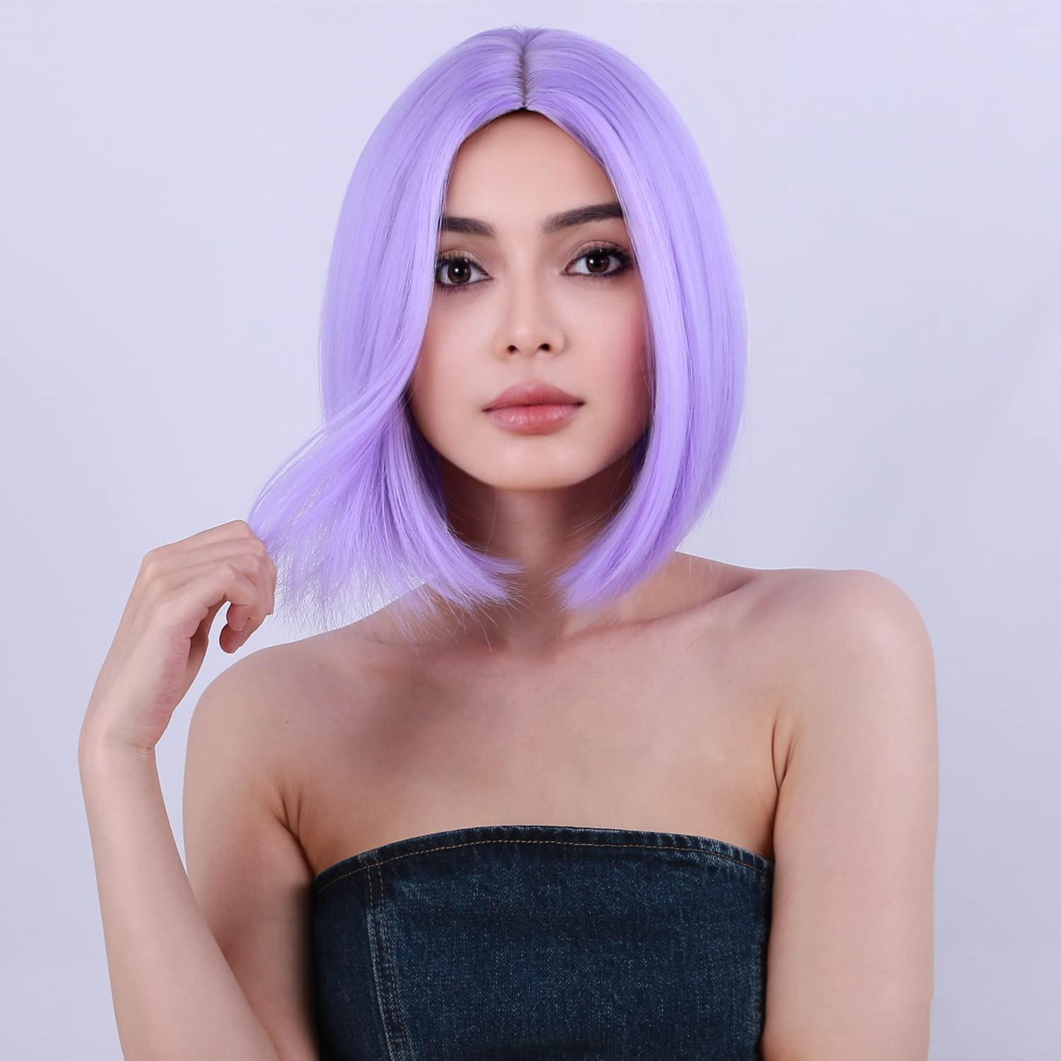 imageBlack Bob Wig for Women Short Black Wigs Straight Middle Part Black Hair Wig Natural Looking Heat Resistant Synthetic WigsPurple