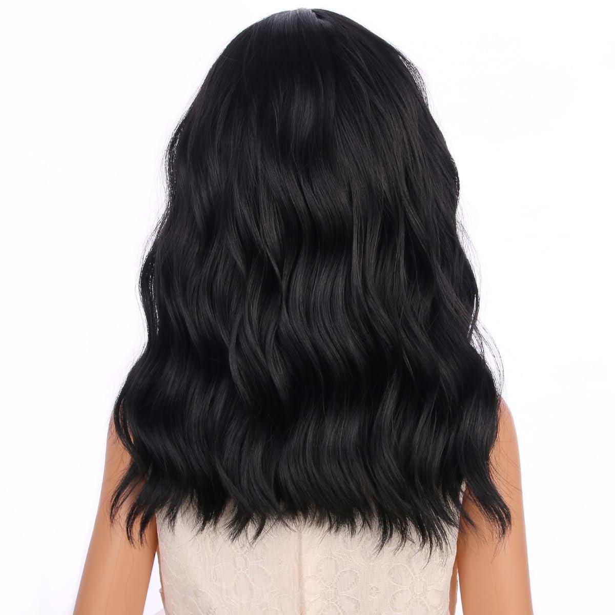 imageBlack Kids Child Wig Shoulder Length Black Wavy Wigs with Bangs for Gilrs Heat Resistant Synthetic Girls Wig Daily Wear WigsBlack