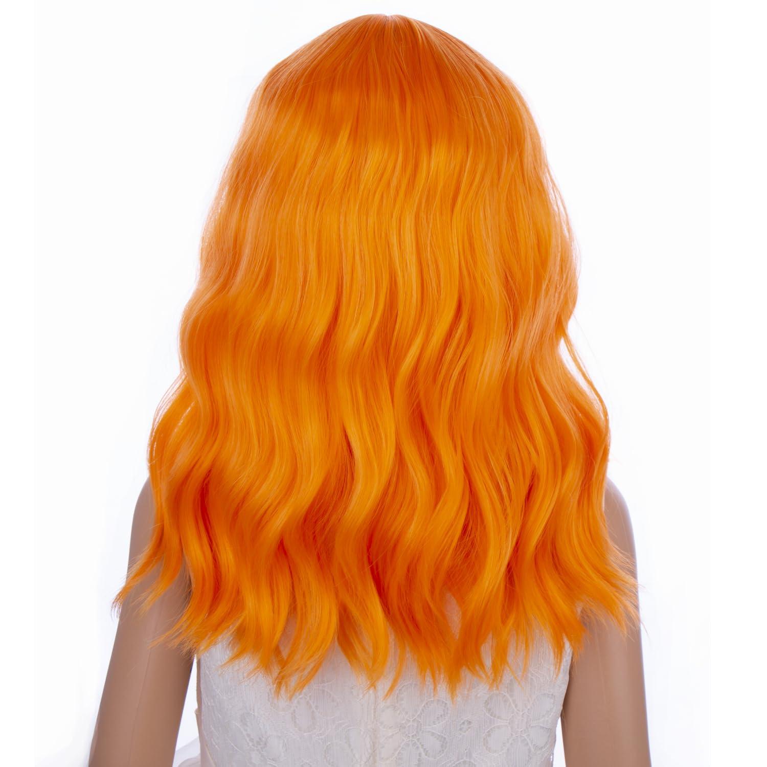 imageBlack Kids Child Wig Shoulder Length Black Wavy Wigs with Bangs for Gilrs Heat Resistant Synthetic Girls Wig Daily Wear WigsBright Orange