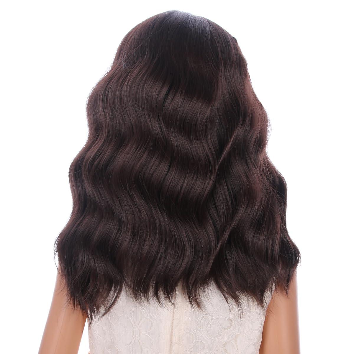 imageBlack Kids Child Wig Shoulder Length Black Wavy Wigs with Bangs for Gilrs Heat Resistant Synthetic Girls Wig Daily Wear WigsBrown