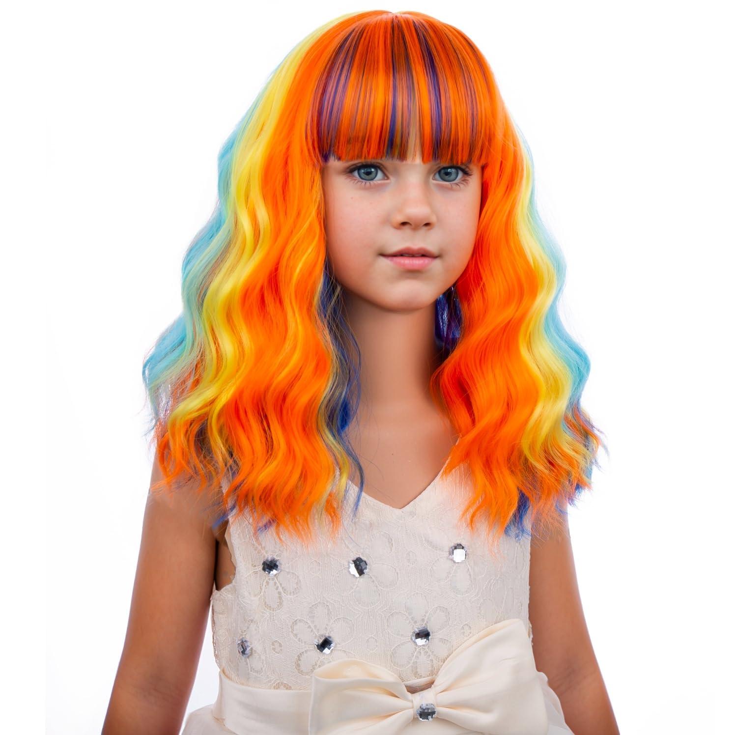 imageBlack Kids Child Wig Shoulder Length Black Wavy Wigs with Bangs for Gilrs Heat Resistant Synthetic Girls Wig Daily Wear WigsColorful