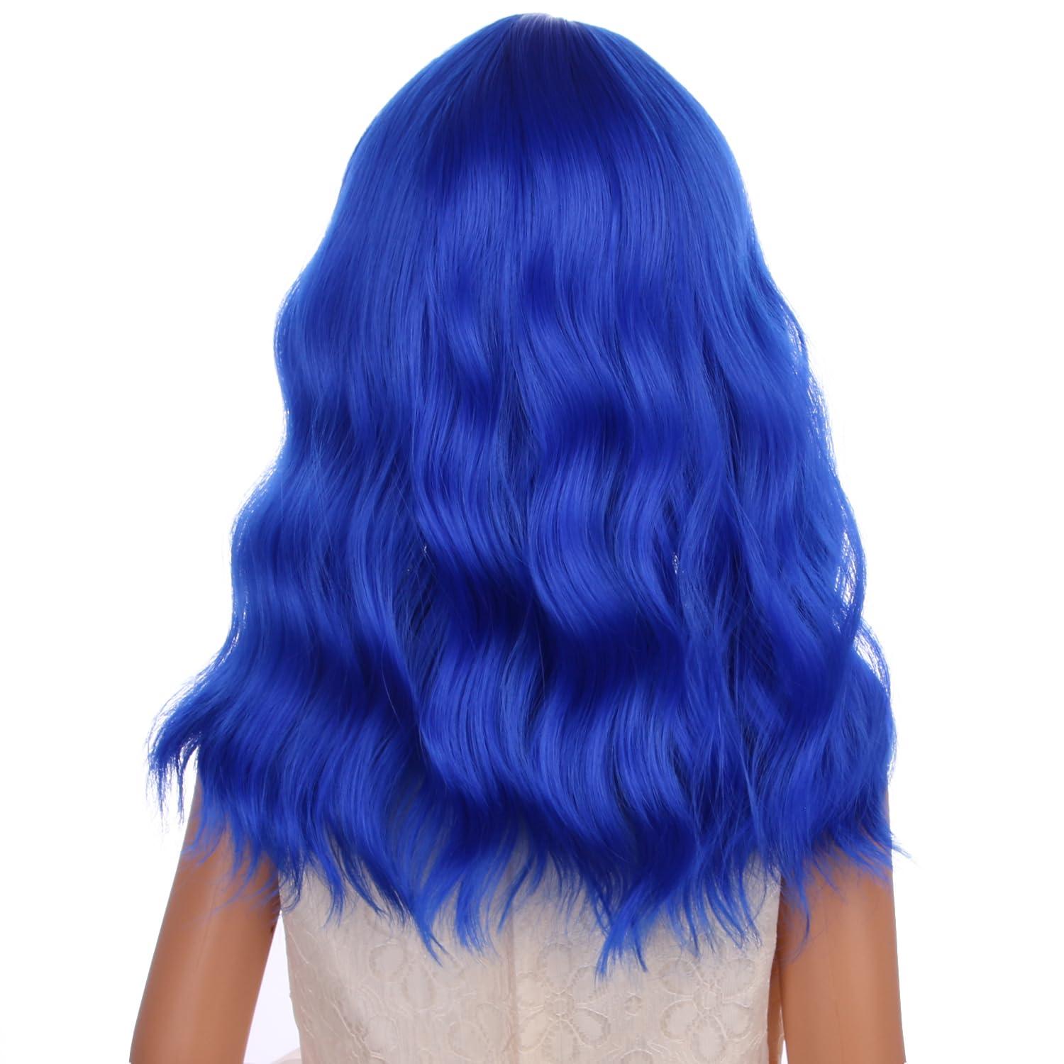 imageBlack Kids Child Wig Shoulder Length Black Wavy Wigs with Bangs for Gilrs Heat Resistant Synthetic Girls Wig Daily Wear WigsDark Blue