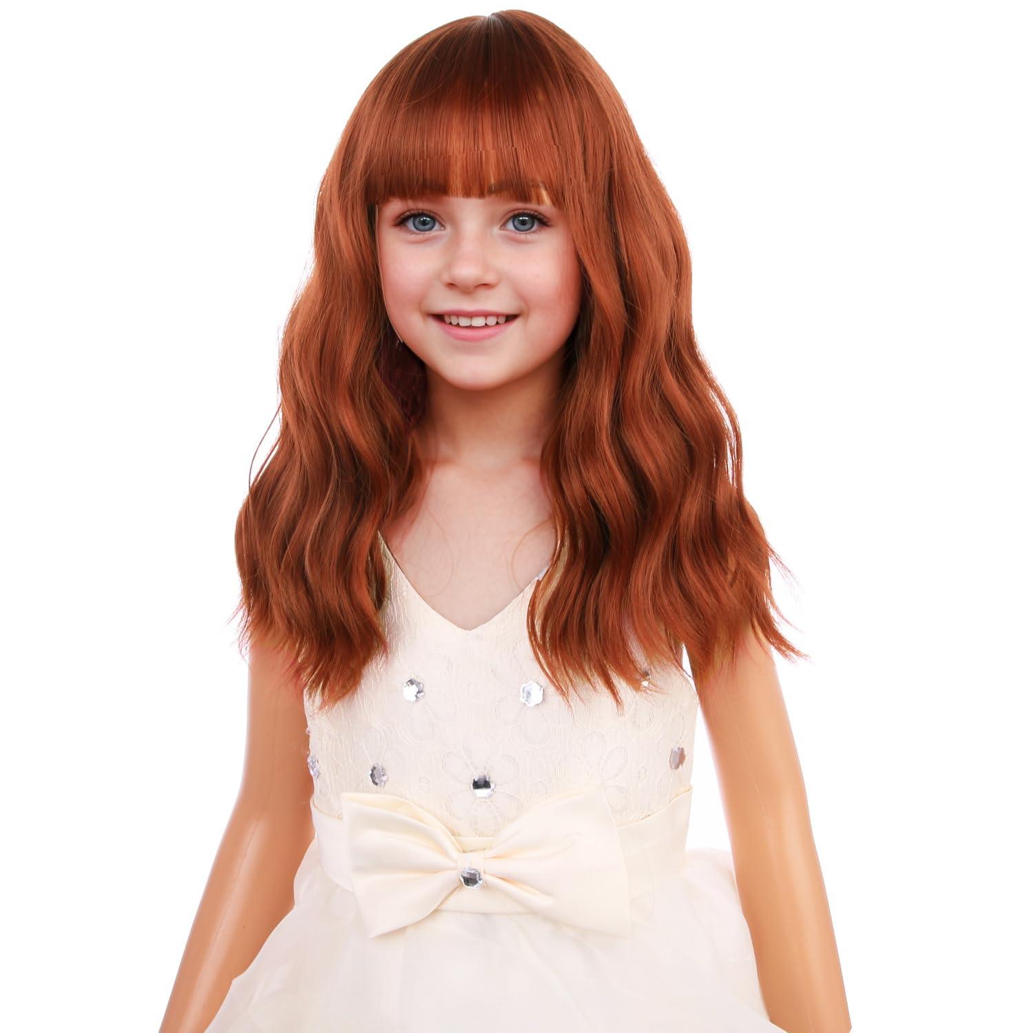 imageBlack Kids Child Wig Shoulder Length Black Wavy Wigs with Bangs for Gilrs Heat Resistant Synthetic Girls Wig Daily Wear WigsDark Orange