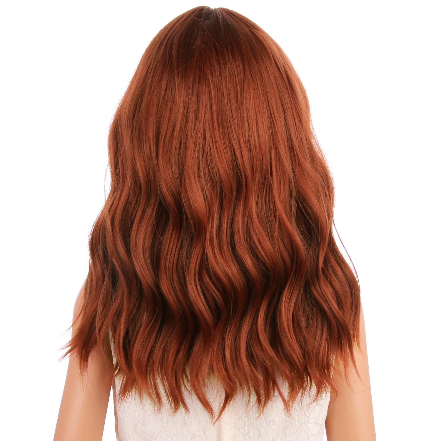 imageBlack Kids Child Wig Shoulder Length Black Wavy Wigs with Bangs for Gilrs Heat Resistant Synthetic Girls Wig Daily Wear WigsDark Orange