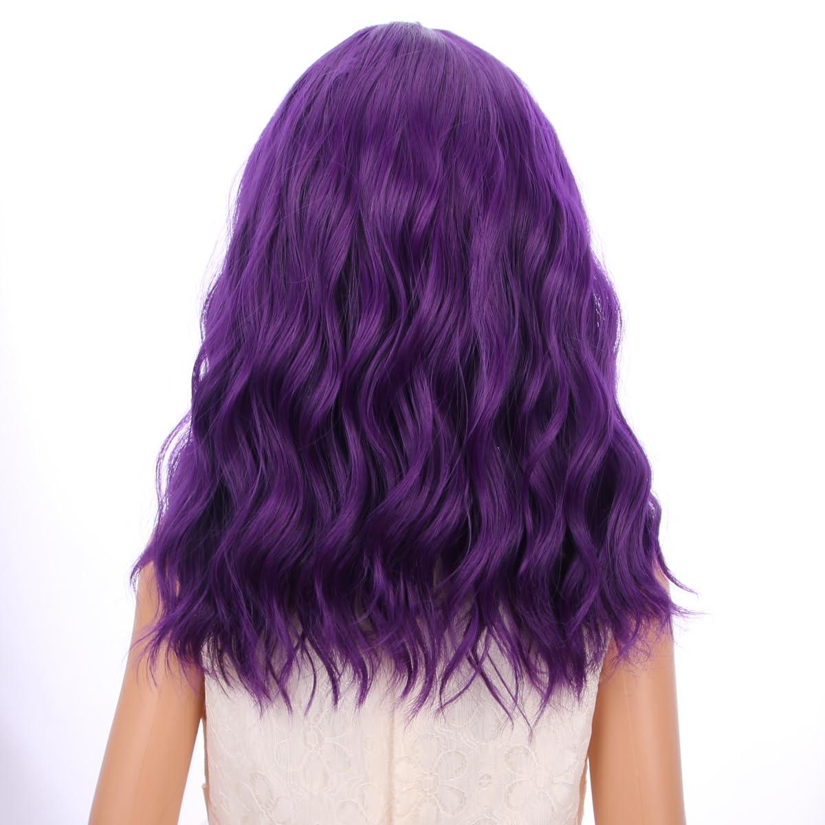 imageBlack Kids Child Wig Shoulder Length Black Wavy Wigs with Bangs for Gilrs Heat Resistant Synthetic Girls Wig Daily Wear WigsDark Purple