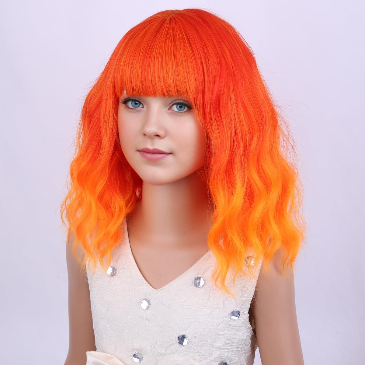 imageBlack Kids Child Wig Shoulder Length Black Wavy Wigs with Bangs for Gilrs Heat Resistant Synthetic Girls Wig Daily Wear WigsFlame