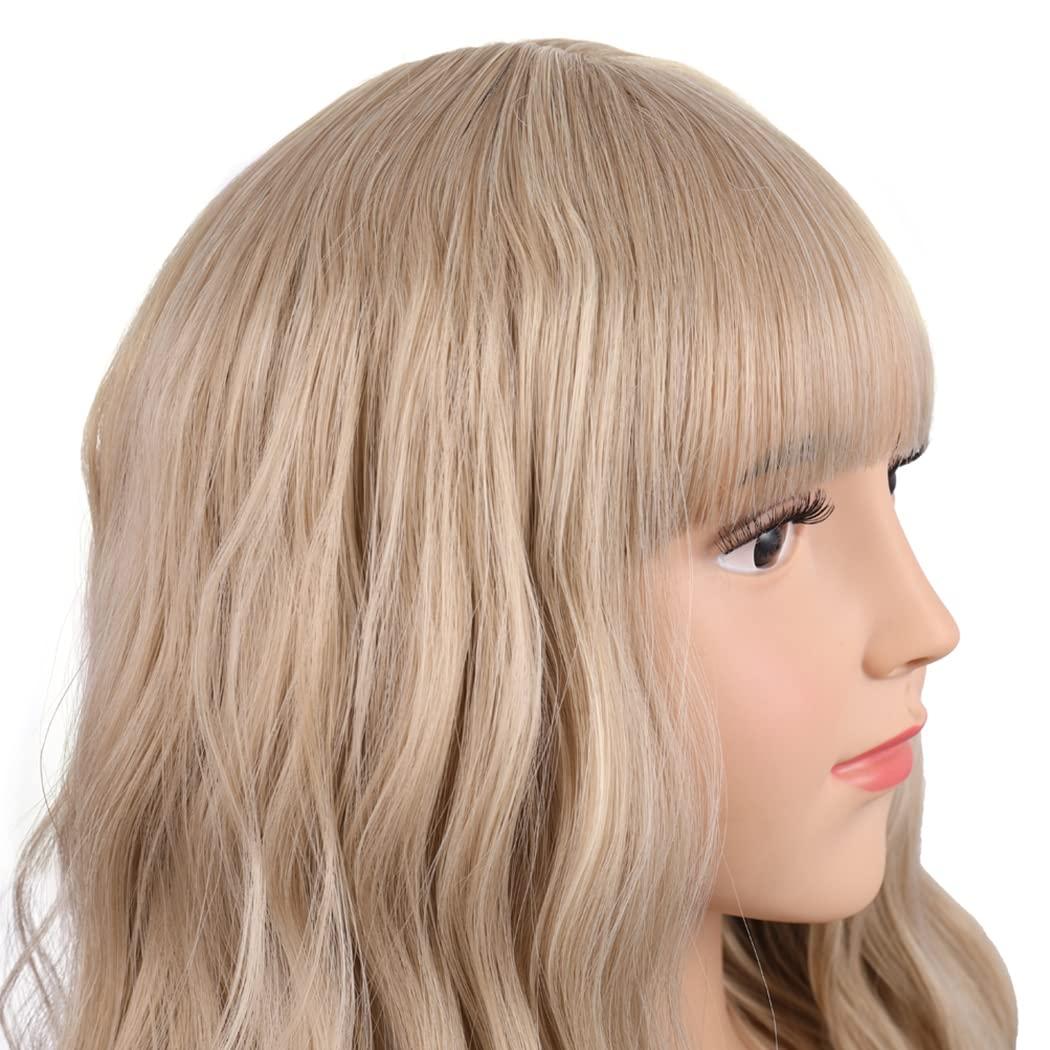 imageBlack Kids Child Wig Shoulder Length Black Wavy Wigs with Bangs for Gilrs Heat Resistant Synthetic Girls Wig Daily Wear WigsFlaxen Blonde