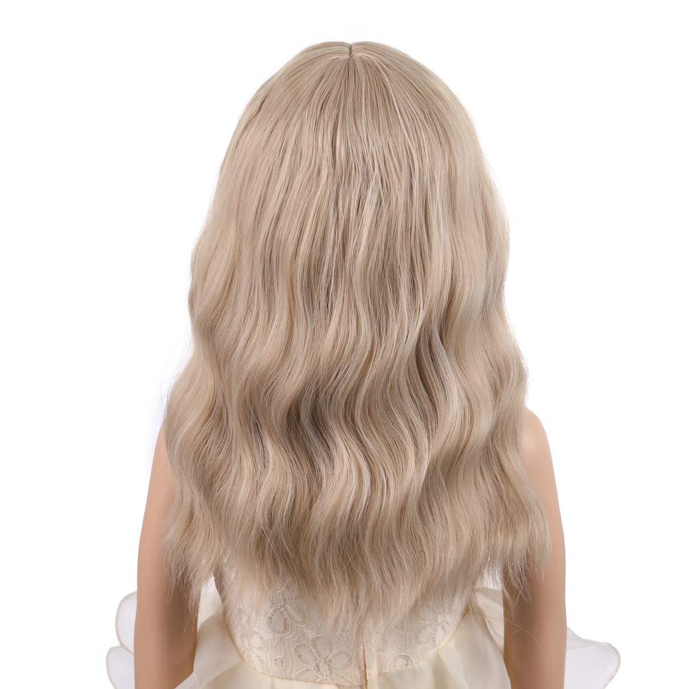 imageBlack Kids Child Wig Shoulder Length Black Wavy Wigs with Bangs for Gilrs Heat Resistant Synthetic Girls Wig Daily Wear WigsFlaxen Blonde