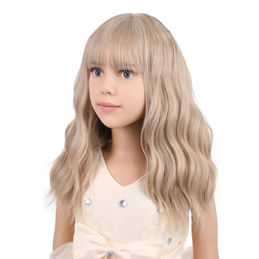 imageBlack Kids Child Wig Shoulder Length Black Wavy Wigs with Bangs for Gilrs Heat Resistant Synthetic Girls Wig Daily Wear WigsFlaxen Blonde