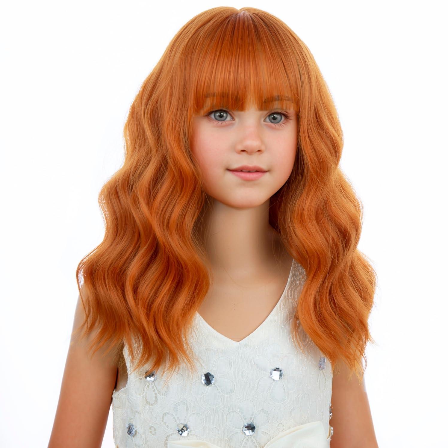 imageBlack Kids Child Wig Shoulder Length Black Wavy Wigs with Bangs for Gilrs Heat Resistant Synthetic Girls Wig Daily Wear WigsGinger