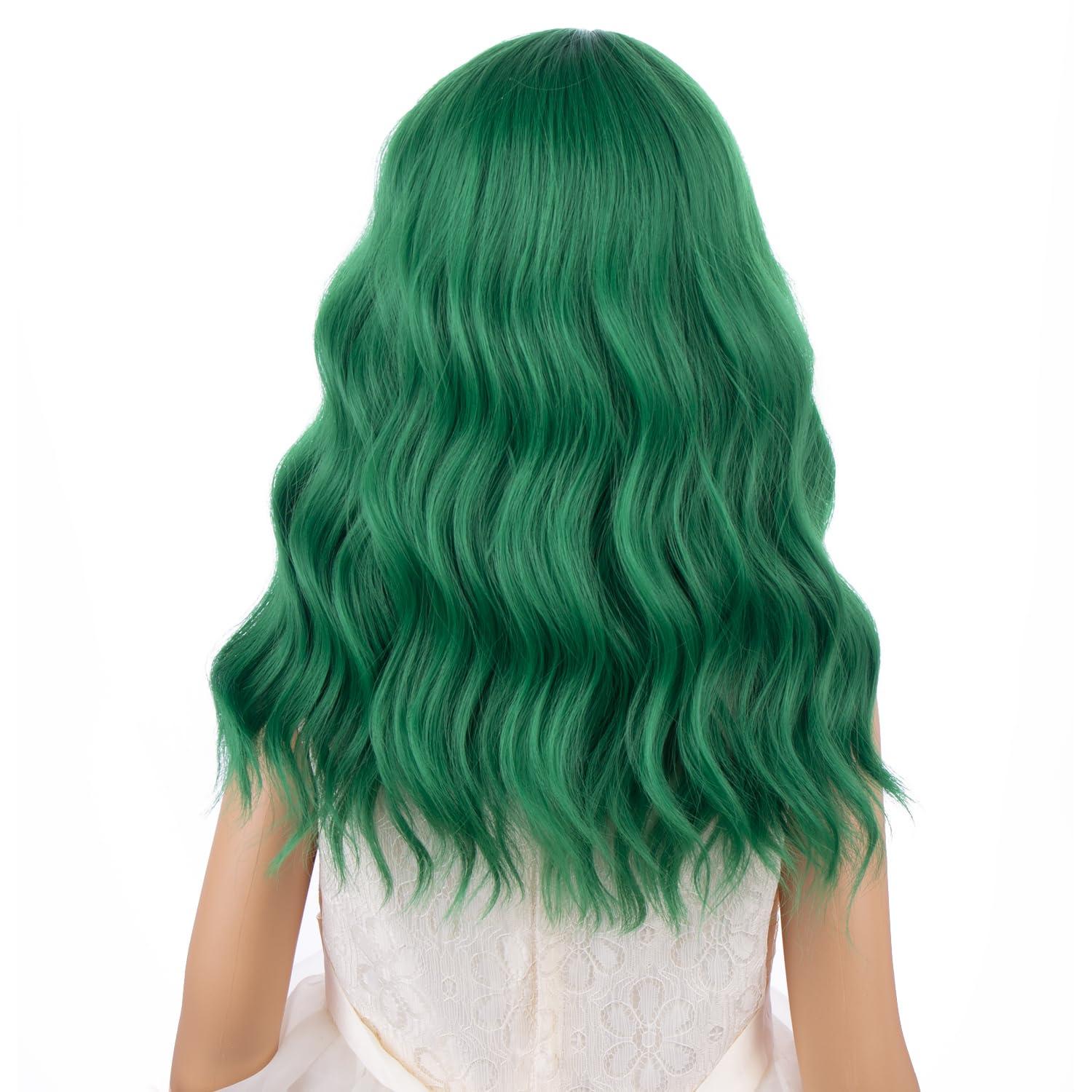 imageBlack Kids Child Wig Shoulder Length Black Wavy Wigs with Bangs for Gilrs Heat Resistant Synthetic Girls Wig Daily Wear WigsGreen